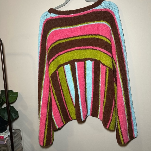 Free People FP Beach Thora Sweater Colorful Striped V-Neck Sweater Size Large - Picture 12 of 16
